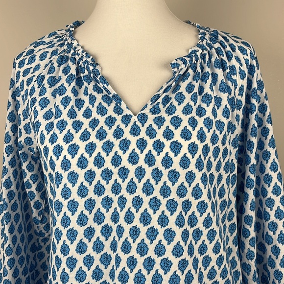 J Crew Factory Cotton Blue Paisley Artist Peasant Top Sz XS Lightweight Vacation - Picture 4 of 15